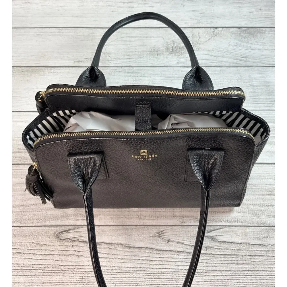 Kate Spade Southport Avenue Lydia Black Leather Large Satchel Shoulder Bag Purse - Picture 5 of 14